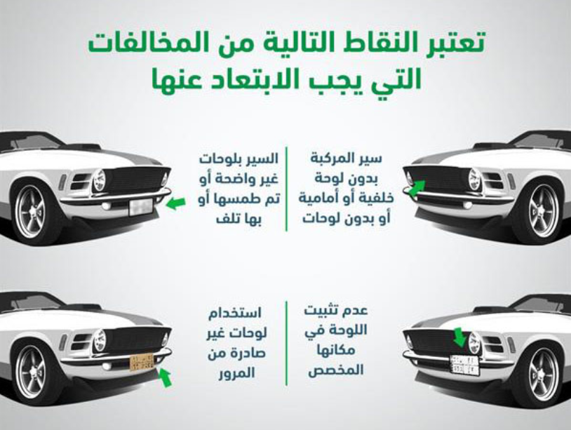 كم قيمة مخالفة طمس اللوحة الامامية 